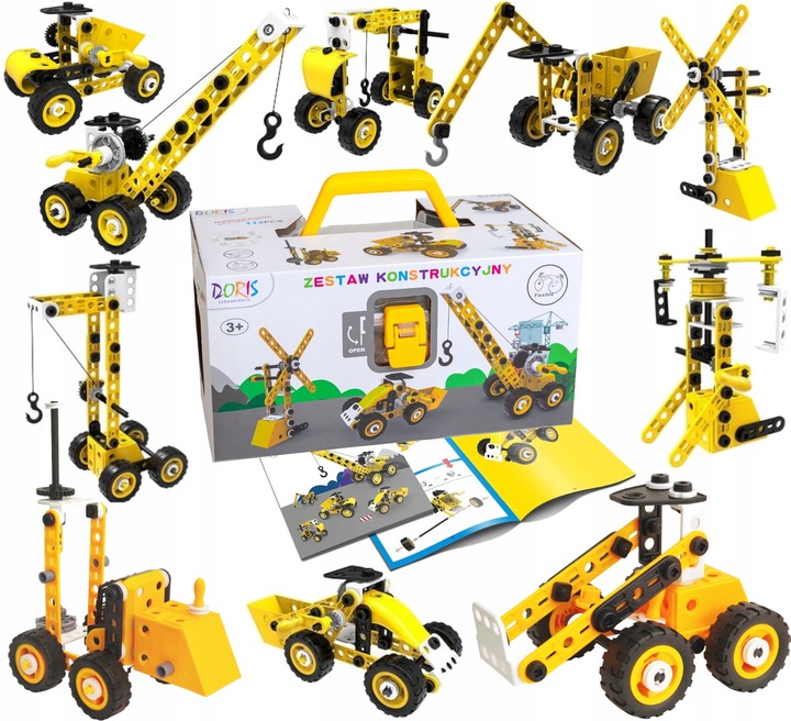 KLOCKI 10w1 KONSTRUKCYJNE EDUKACYJNE POJAZDY BUDOWLANE ZESTAW 112 elementów