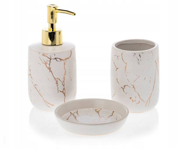 Komplet łazienkowy Lua White zestaw 3 el pojemnik dozownik mydelniczka GLAM