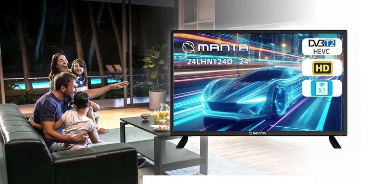 Telewizor 24 cale TV przenośny HD LED tuner dekoder DVBT2 USB 12V