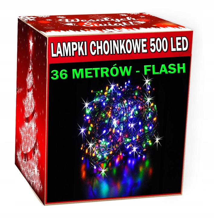 LAMPKI CHOINKOWE 500LED FLASH 36METRÓW ZEWNĘTRZNE.