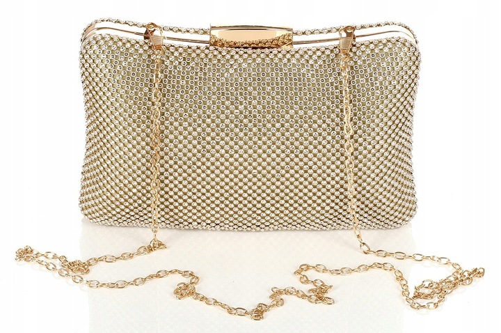 Efektowna błyszcząca Kopertówka PUZDERKO Złota na łańcuszku 738