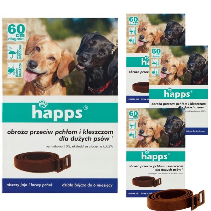 Obroża Dla Psa Na PCHŁY i KLESZCZE Dla Dużych Psów Happs 60 cm x 4