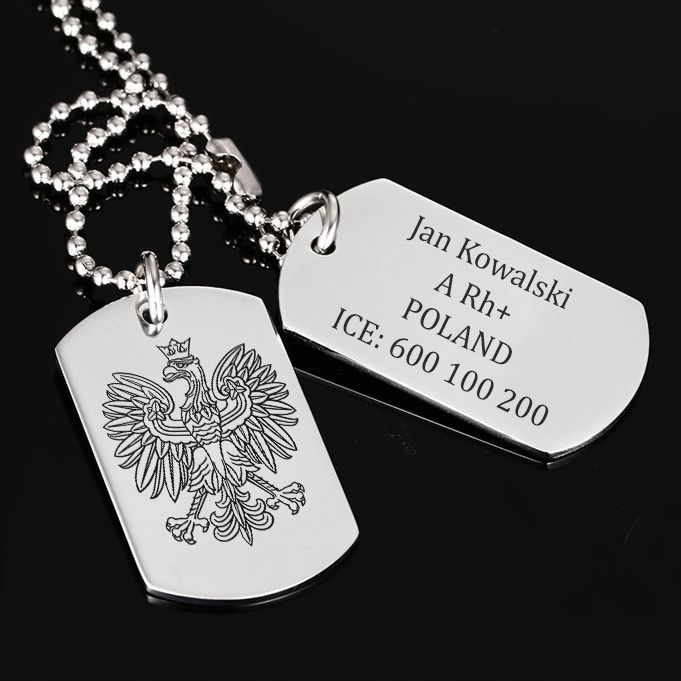 Nieśmiertelnik Wojskowy z Grawerem Podwójny Stal 316L, Męski