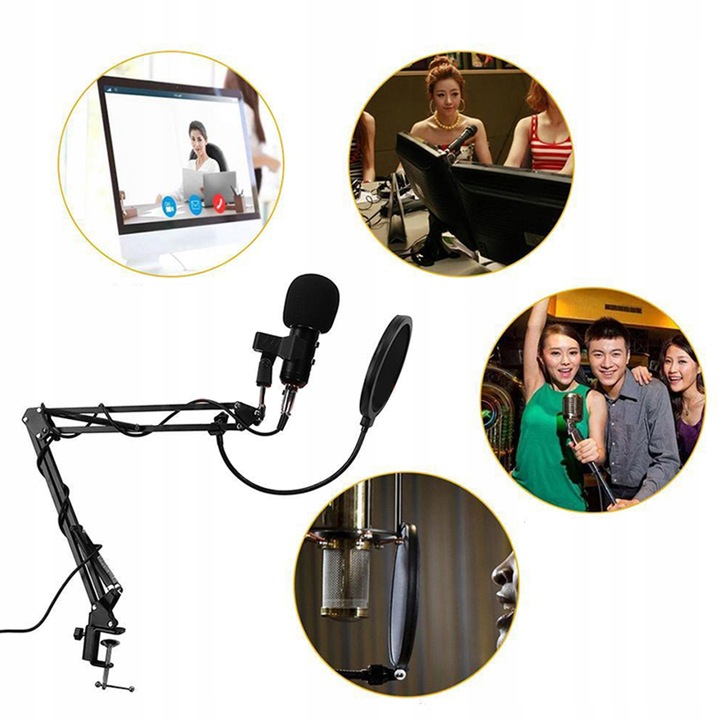 Mikrofon studyjny ze statywem i filtrem USB z mixerem Bluetooth V8X PRO