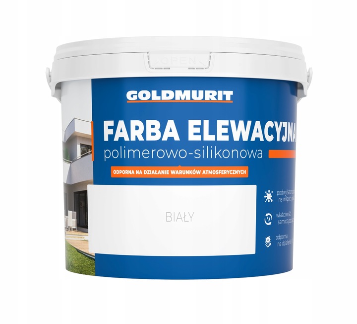 Farba Elewacyjna Fasadowa Polimerowo Silikonowa Goldmurit Biała RAL9016 10l