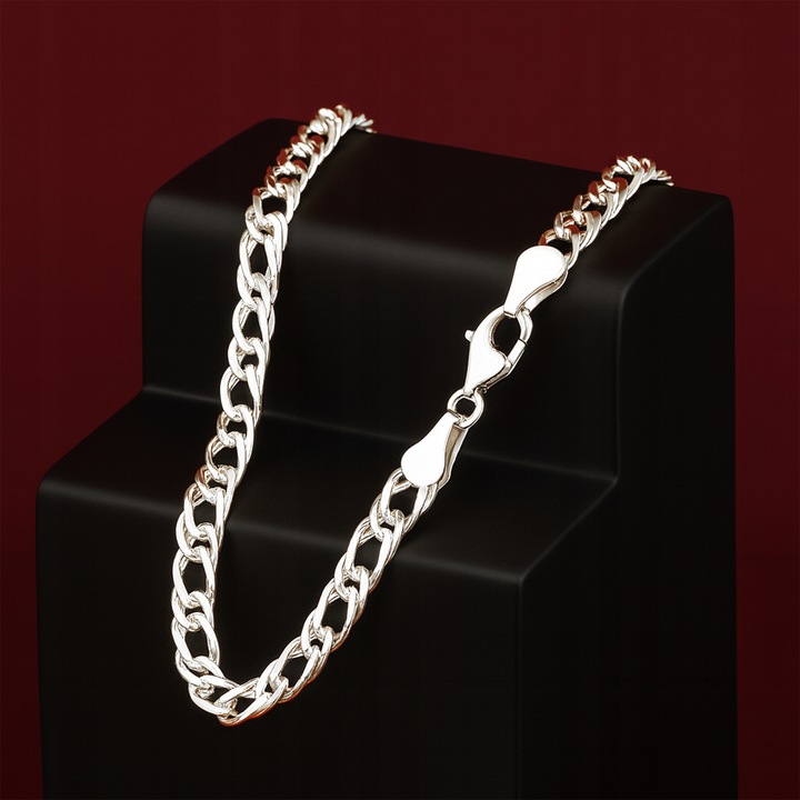 ŁAŃCUSZEK SREBRNY PODWÓJNA PANCERKA 4mm ROMBO MĘSKI 50cm RODOWANY GRUBY 925