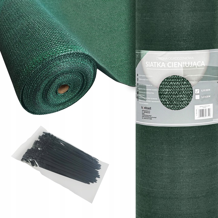 SIATKA CIENIUJĄCA 1,5x25m 62% MATA OSŁONA PŁOT OGRODZENIE OPASKI UV ZIELONA