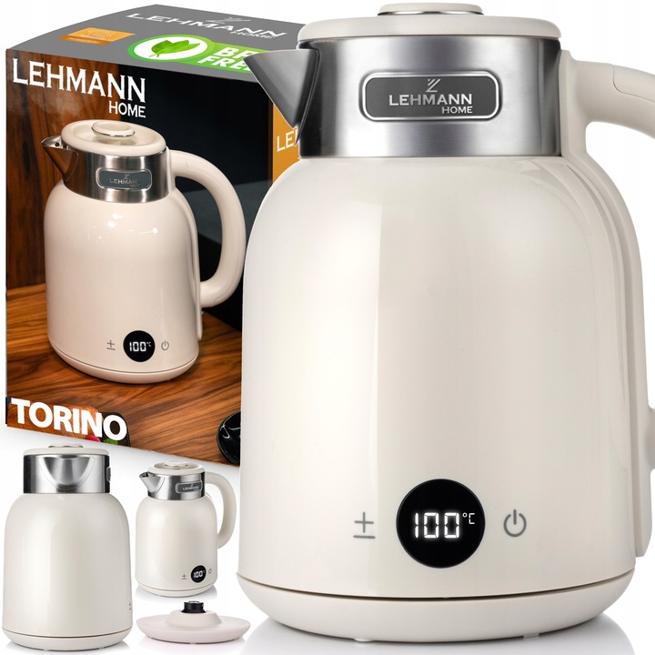 CZAJNIK ELEKTRYCZNY BEZPRZEWODOWY STALOWY RETRO DŹWIĘK BEŻOWY 2200W 1,5L