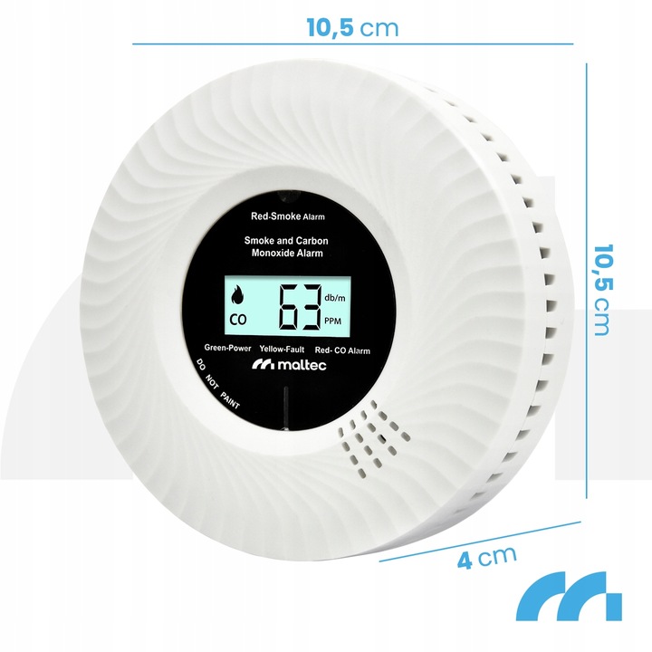 CZUJNIK CZADU I DYMU DETEKTOR TLENKU WĘGLA CERTYFIKOWANY ALARM 2w1 LCD