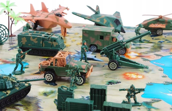 56x ŻOŁNIERZYKI POJAZDY MAPA WALIZKA ZESTAW ZABAWKA DLA DZIECKA PREZENT 56X