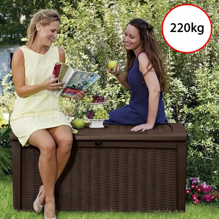 Skrzynia Ogrodowa Balkonowa Keter Siedzisko Schowek Kufer 416L Brąz
