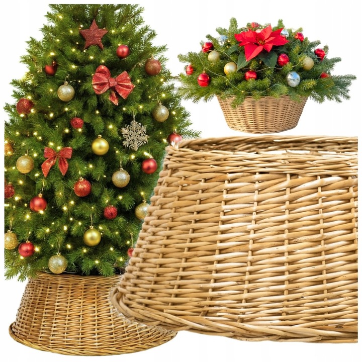 Osłona wiklinowa brąz na doniczkę stojak pod choinkę na święta wiklina kosz