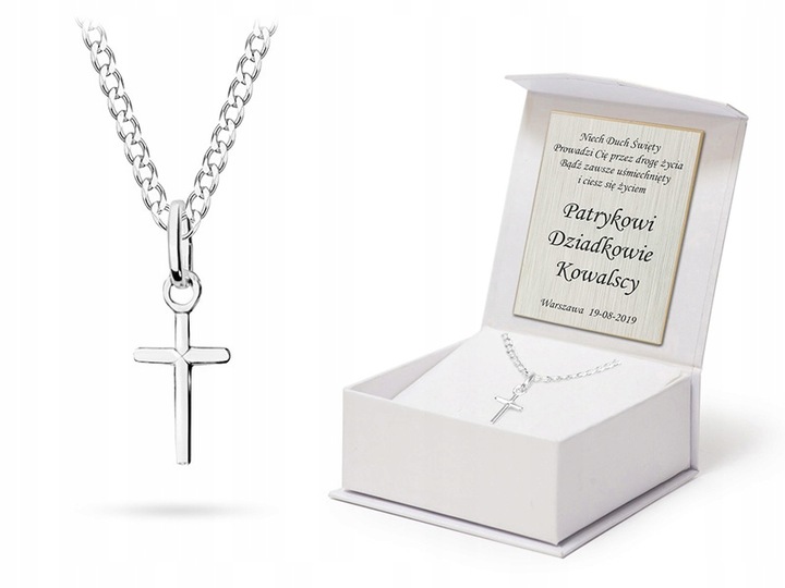 SREBRNY KRZYŻYK 925 ŁAŃCUSZEK Pancerka + Grawer