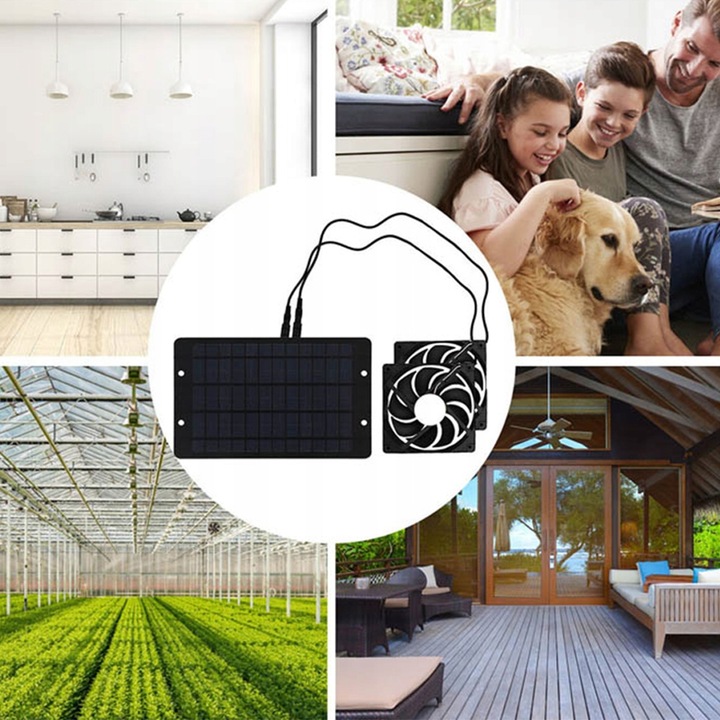 ZEWNĘTRZNY PANEL SOLARNY WENTYLATOR 10W PODWÓJNY WYDECH DO SZKLARNI KURNIKA
