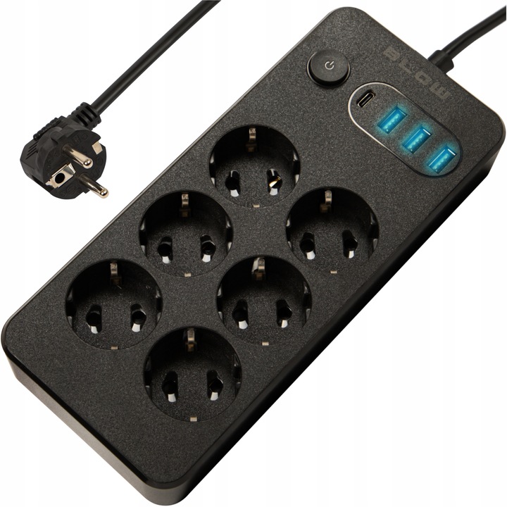PRZEDŁUŻACZ LISTWA ZASILAJĄCA WŁĄCZNIK 3x USB 6 GNIAZD 5m TYP-C ŁADOWARKA