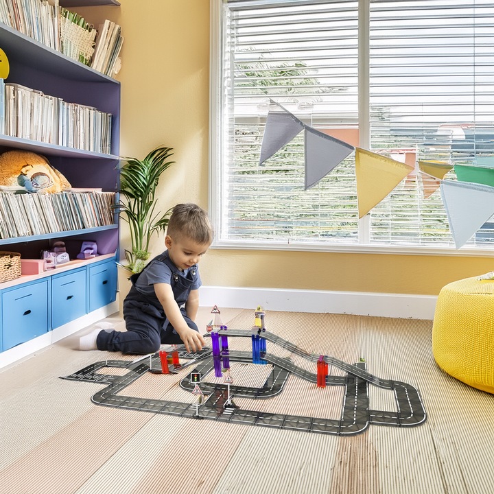 KLOCKI MAGNETYCZNE TOR SAMOCHODOWY DROGA ZNAKI DLA DZIECI PLAYMAGS 130 EL