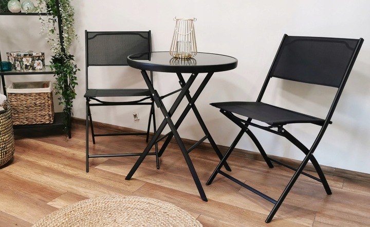 MEBLE NA BALKON TARAS SKŁADANE KOMPLET ZESTAW TASOS 2-OS 60 L CZARNY