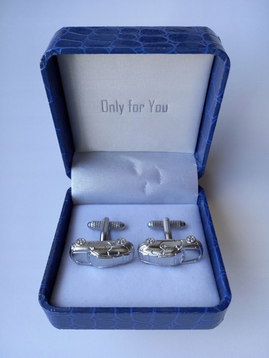 Srebrne spinki do mankietów Model Miniaturka Samochód Porsche 911 + Etui