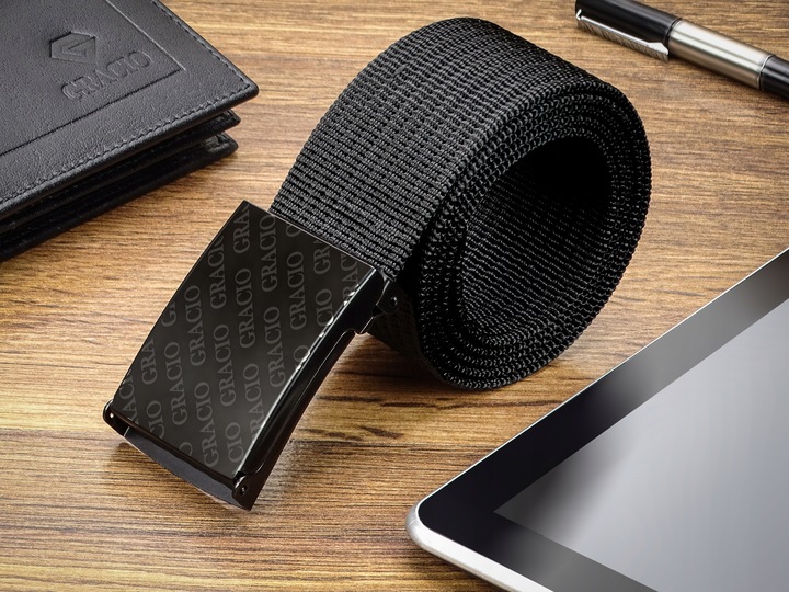 Pasek Parciany Męski do Spodni solidna klamra Metal Szeroki Czarny 105cm