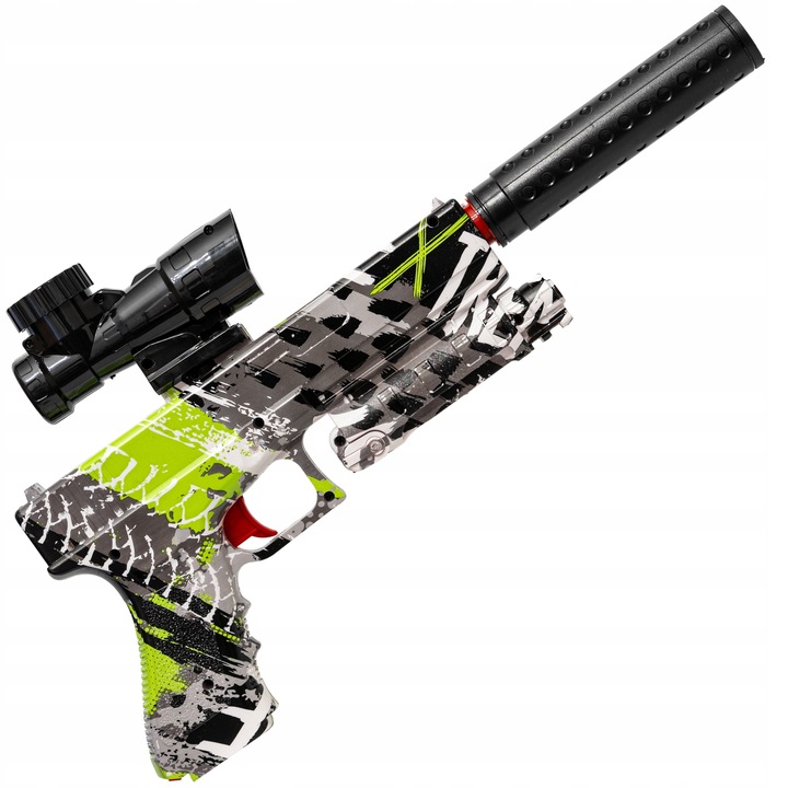 PISTOLET GLOCK AUTOMAT NA KULKI ŻELOWE Z TŁUMIKIEM ELEKTRYCZNY GRAFFITI