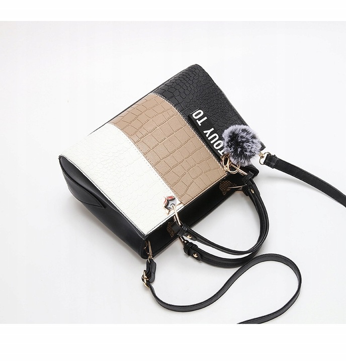 TOREBKA DAMSKA KUFEREK CZARNY BEŻ DO RĘKI NA RAMIĘ LISTONOSZKA WĄŻ