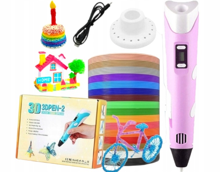DŁUGOPIS 3D DLA DZIECI magiczny DRUKARKA 3D PEN RÓŻOWY + WKŁAD 9M