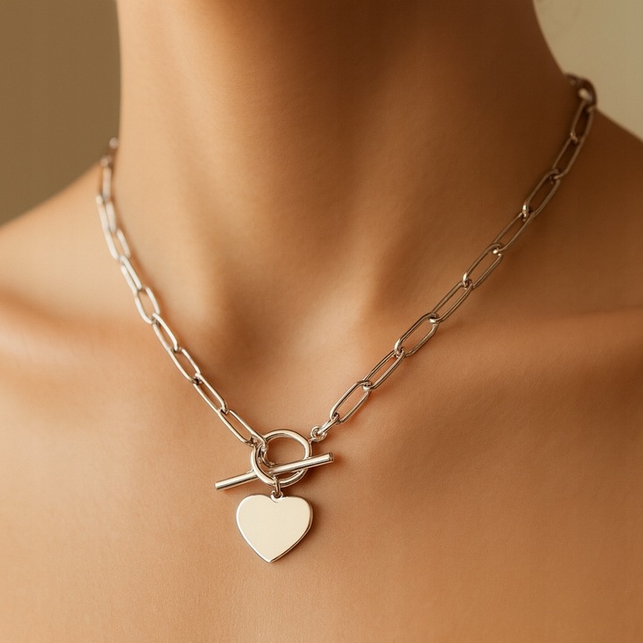 Srebrny Naszyjnik 925 Łańcuch Serce Kółko Grawer