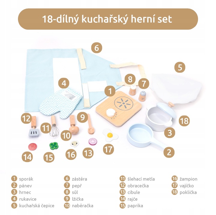 UMU Drewniany zestaw do gotowania dla dzieci 18 elementów