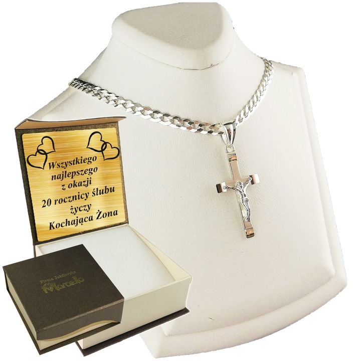 SREBRNY ŁAŃCUSZEK MĘSKI NASZYJNIK PANCERKA SREBRO 925 Z KRZYŻYKIEM GRAWER