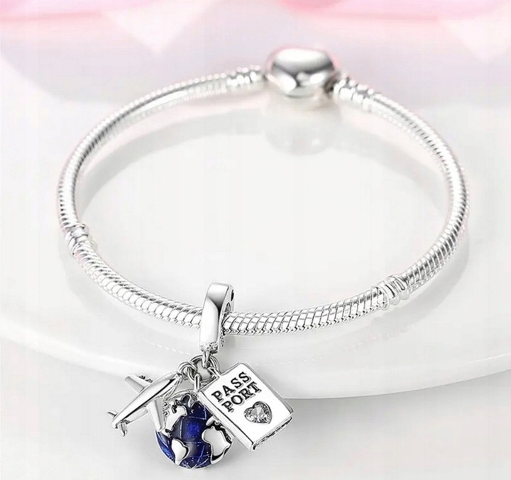Charms zawieszka SAMOLOT podróże srebrny charms s925 + PUDEŁKO Gratis