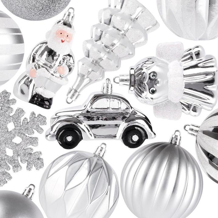 20x Bombki CHOINKOWE świąteczne nietłukące SREBRNE zestaw bombek na choinkę
