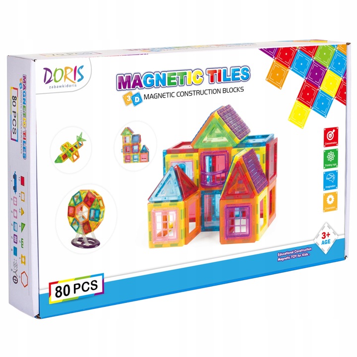 Klocki magnetyczne zestaw panele konstrukcyjne okienka duże 3D 80 el