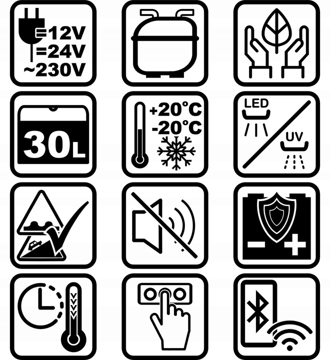 30L lodówka zamrażarka -20°C 12V/24V|230V bluetooth samochodowa sprężarkowa