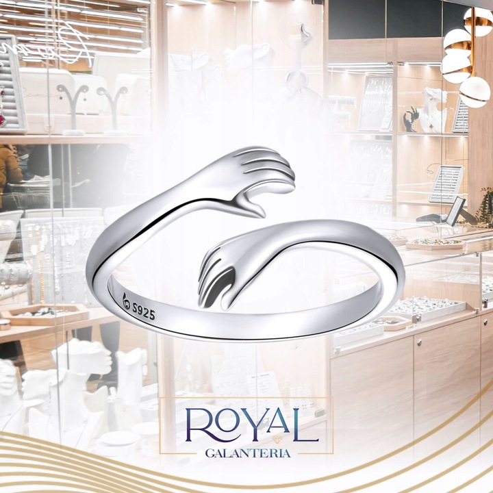 PIERŚCIONEK DŁONIE UŚCISK srebro 925 regulowany srebrny przytulenie pr. 925