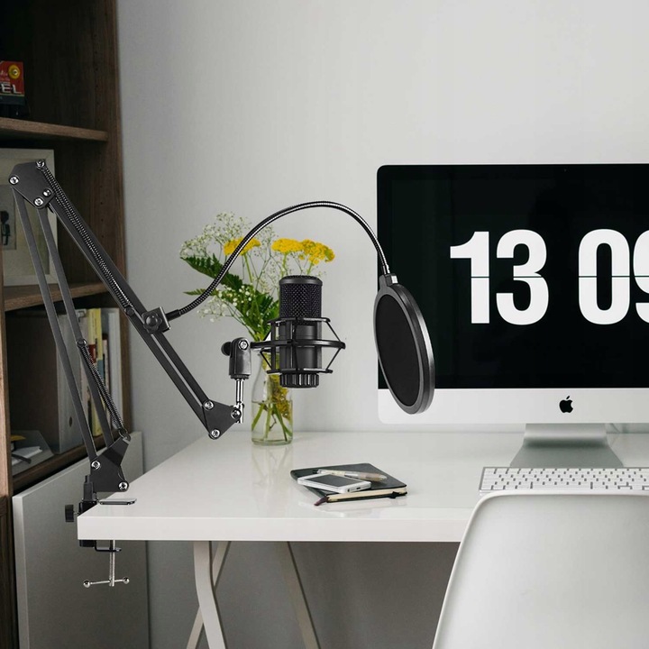 Mikrofon Studyjny Pojemnościowy JACK Gamingowy Statyw Filtr Youtube Zestaw