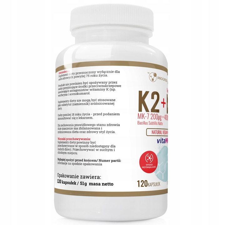 WITAMINA K2 VitaMK7 200µg + D3 4000IU Wegan 120kap