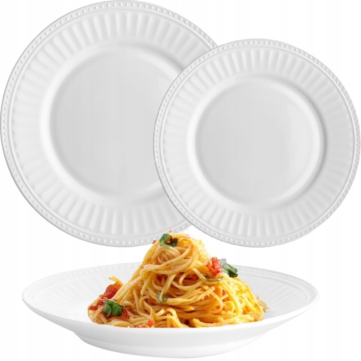 KOMPLET ZESTAW TALERZY SERWIS OBIADOWY 36el DLA 12 OSÓB BIAŁE TALERZE ROMA