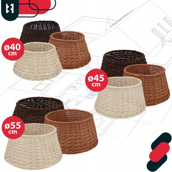 OSŁONA WIKLINOWA NA STOJAK POD CHOINKĘ BOHO KOSZ STOJAKA NATURALNY FI 55 CM