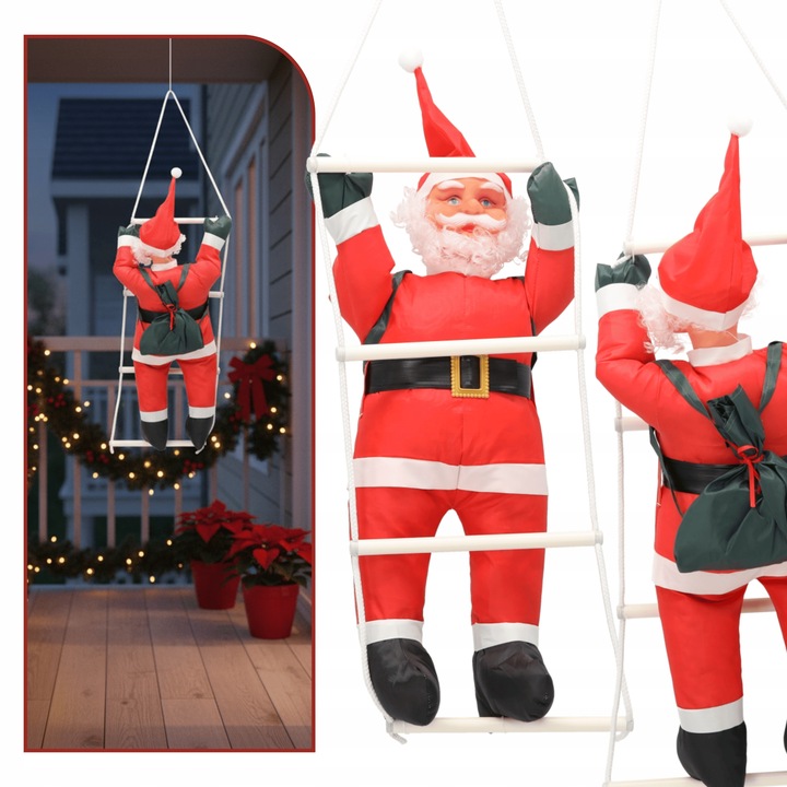 DEKORACJA ŚWIĄTECZNA MIKOŁAJ WCHODZĄCY PO DRABINIE 60 CM na taras balkon