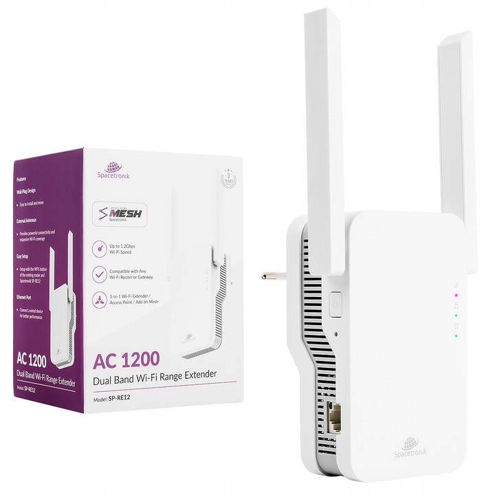 Wzmacniacz WiFi Sygnału 5Ghz MOCNY Repeater Spacetronik SP-RE12 1.2 Gb/s