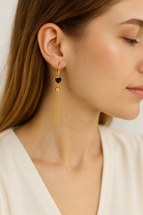 Złote kolczyki 925 Długie Wiszące Łańcuszki Serca Srebro 925 Złocone