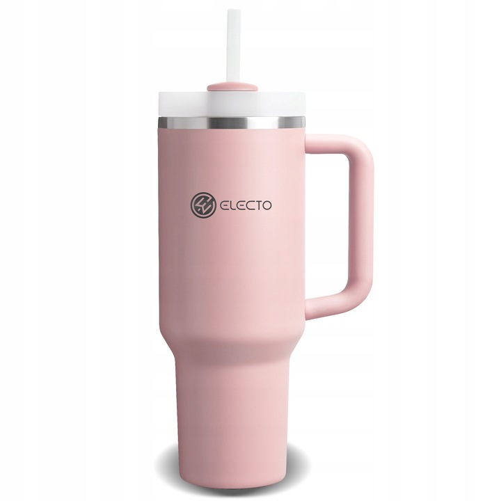 MagiCook KUBEK TERMICZNY RÓŻOWY 1200 ML ZE SŁOMKĄ STYLE USA Róż