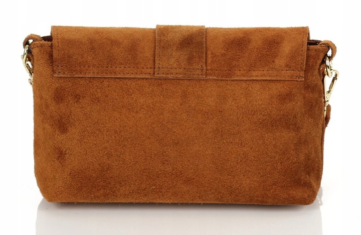 VERA PELLE Cudowna zamszowa brązowa listonoszka na długim pasku S55