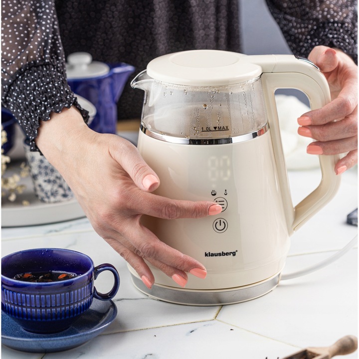 Czajnik elektryczny Klausberg KB-7893 szklany LED 1L Programy temperatury