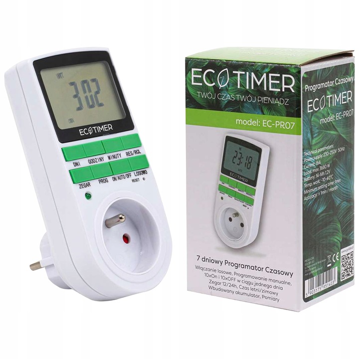 Gniazdko programowalne czasowe sterowanie 7 dni EC-PR07 PROGRAMATOR