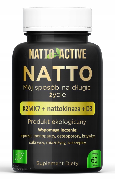 Natto Active witaminy D3 2000 IU K2 MK-7 Nattokinaza 60 eko tabletek