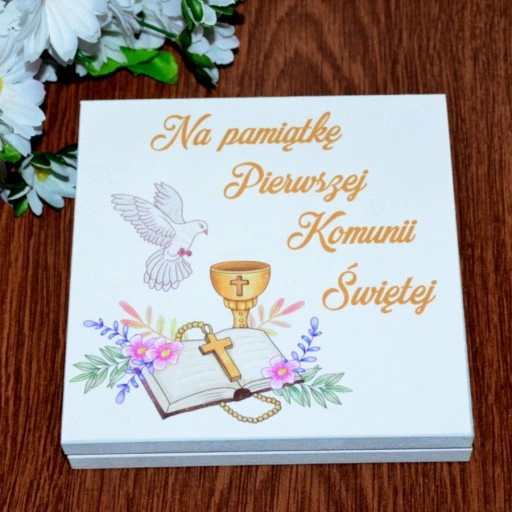 Pudełko ala koperta Pamiątka I Komunii na pieniądze prezent chrzestnej