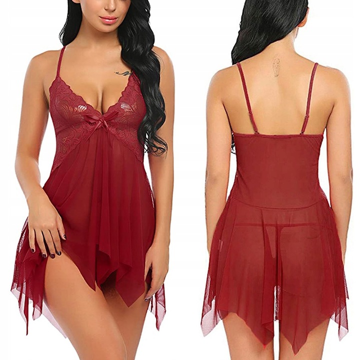 SEKSOWNA KOSZULKA NOCNA DAMSKA KORONKOWA PIŻAMA KORONKA STRINGI WALENTYNKI