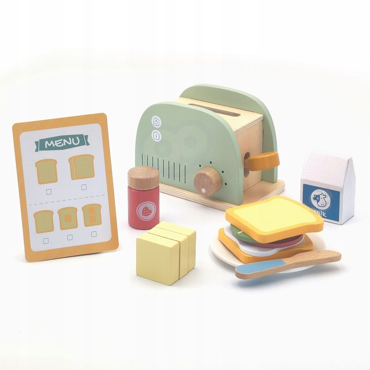 TOSTER DREWNIANY PASTELOWY ZESTAW ŚNIADANIOWY TOOKY TOY