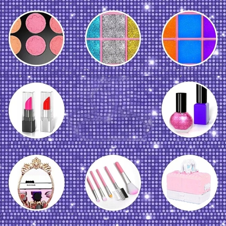 53PCS ZESTAW KUFEREK KOSMETYKÓW DO MAKIJAŻU I PAZNOKCI DLA DZIECI PREZENT